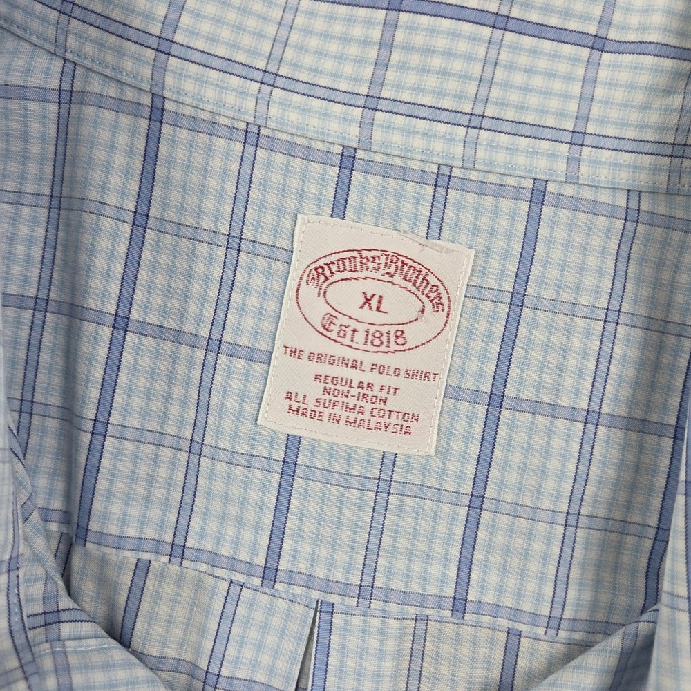 Brooks Brothers Mens XL Blue Plaid Supima Cotton Non-Iron Short Sleeve Shirt - Picture 5 of 7